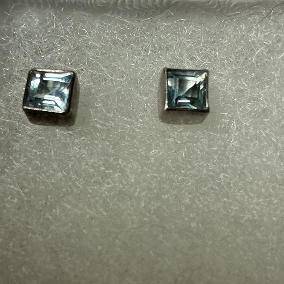 Jewelry - Sterling Silver Blue Topaz Square Stud Earrings